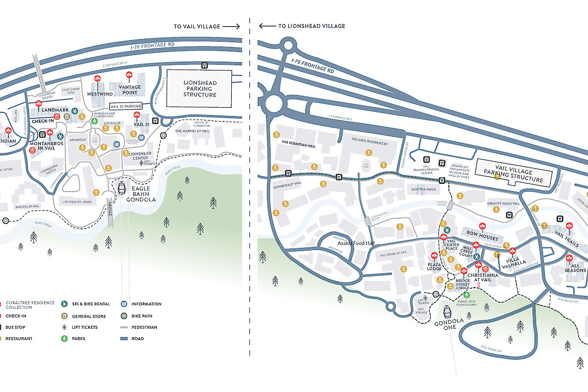 The image shows a detailed map, likely of a campus or neighborhood, with paths and landmarks marked by symbols and colors.